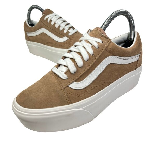 Vans Old Skool Womens sz 6 Stackform Wedge Burro Tan Brown Suede Skate Sneakers - Picture 2 of 10
